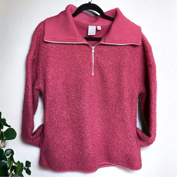 Elle Sweaters - 🔔 NWOT ELLE TEDDY  BEAR PINK 1/4 ZIP PULL OVER SWEATER WITH POCKETS